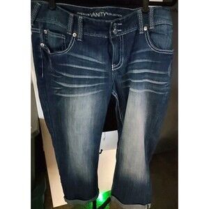 Vanity Premium Jeans Womens Blue Stretch Denim Original Capri Cuffed Grunge